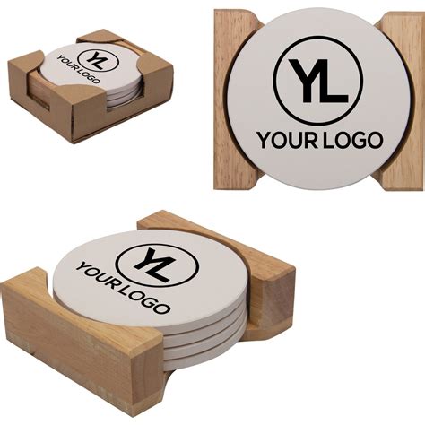 Promotional Round Absorbent Stone Coaster Sets With Custom Logo For 6