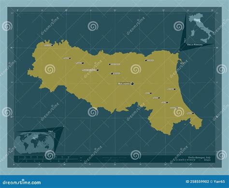 Emilia Romagna Italy Solid Labelled Points Of Cities Stock
