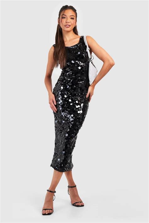 Sequin Disc Low Back Midaxi Dress Boohoo Uk