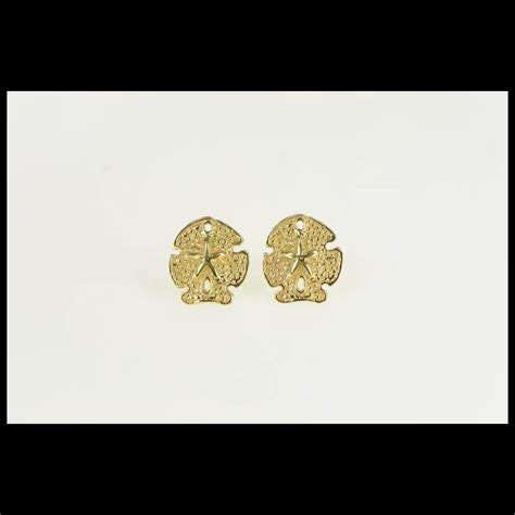 14K Sand Dollar Sea Shell Beach Motif Stud Earrings Yellow Gold CFXW