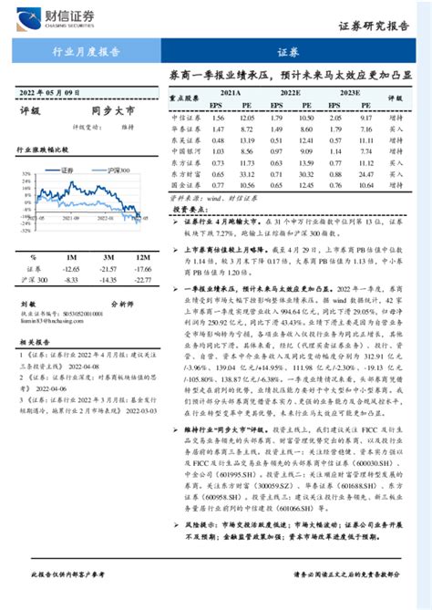 证券行业月度报告：券商一季报业绩承压，预计未来马太效应更加凸显