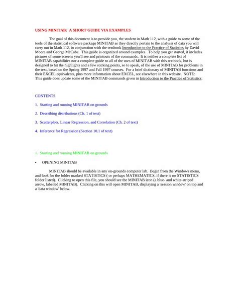 PDF USING MINITAB A SHORT GUIDE VIA EXAMPLESsalt Courses 2560f06