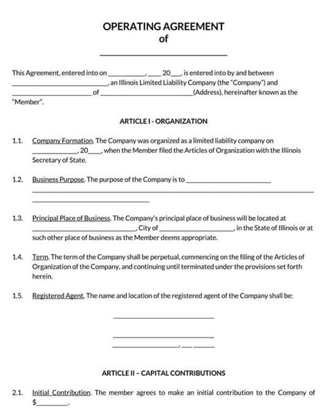 Free Illinois Llc Operating Agreement Templates Word Pdf