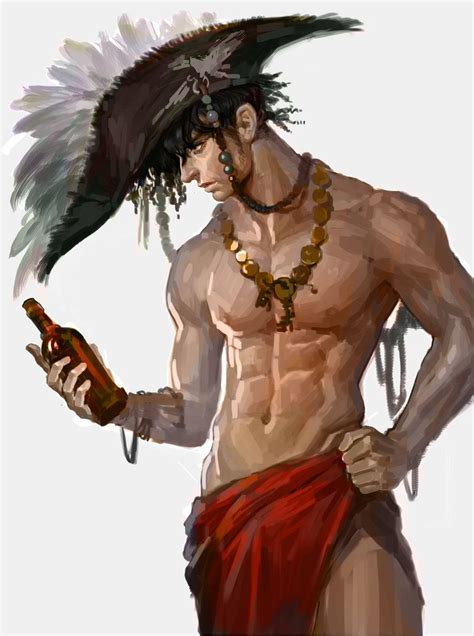 Pirate Sea Robber Drinker Rum Rough Drawing Muscle Man Character