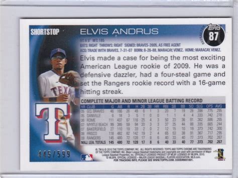 2010 Topps Chrome Purple Refarctor Elvis Andrus 87 Texas Rangers 445