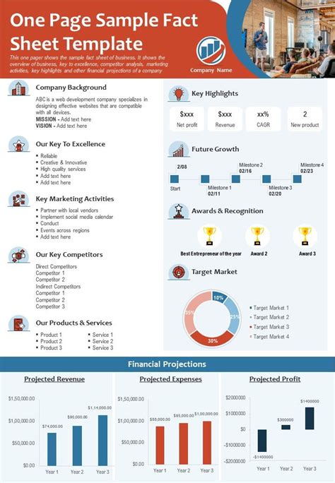 One Page Sample Fact Sheet Template Presentation Report Infographic Ppt Pdf Document