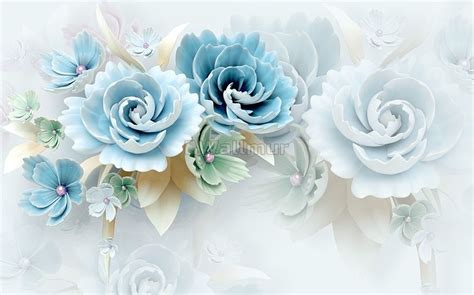 European Style 3D Look Blue Green Floral Wallpaper Mural • Wallmur ...