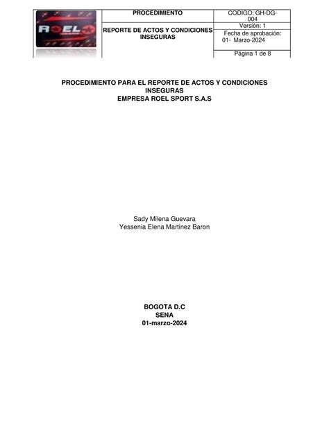 Procedimiento PARA EL Reporte DE Actos Y Condiciones Insegura 1 004