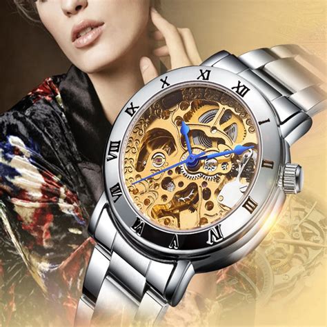 Relogio Feminino Ladies Automatic Skeleton Watches Women Gold Tone Mechanical Watches Famous Top ...