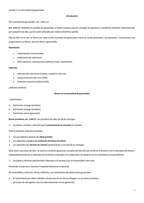 Lección V Apuntes derecho civil de familia Lección V La comunidad