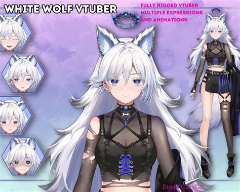 White Wolf Vtuber Model Premade Vtuber Model Live2d Model Etsy