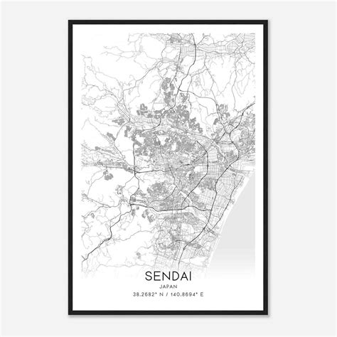 Sendai Japan Map Poster, Sendai City Road Wall Art Print - Custom Maps