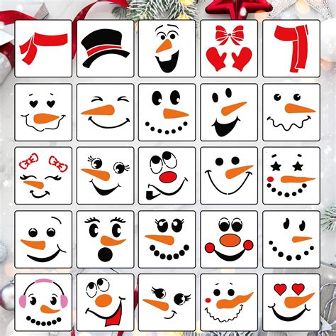 Amazon Snowman Faces Stencil 5 Christmas Stencils Reusable