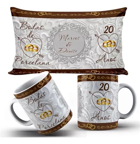 Kit 6 Canecas E 1 Uma Almofada 20x30 Bodas De Porcelana