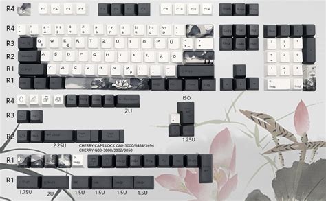 Jsjt Ink Lotus Keycaps Keys German Keycaps Pbt Oem Profile Keycaps