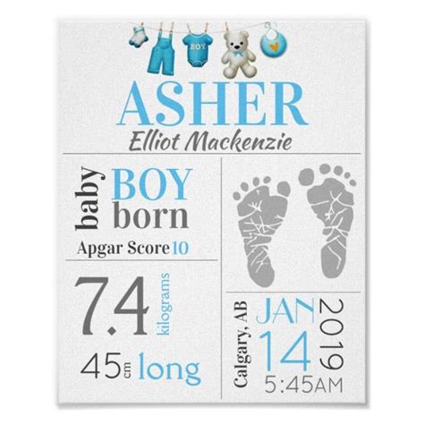 Blue Baby Boy Birth Stat Sign with Footprint | Zazzle | Birth ...