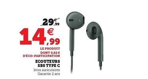 Promo écouteurs Sbs Type C chez Hyper U iCatalogue fr