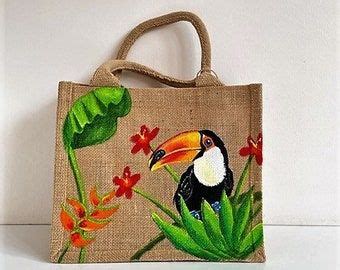 Pequeña bolsa Hibisco pintada a mano de yute para chicas Etsy España