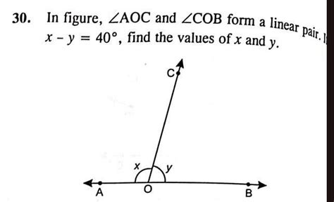 In Figure Angle AOC And Angle COB Form A Linear Pair X Y 40 Find The