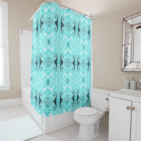 Ocean Blue Nautilus Shell Spiral Fractal Pattern S Shower Curtain Zazzle