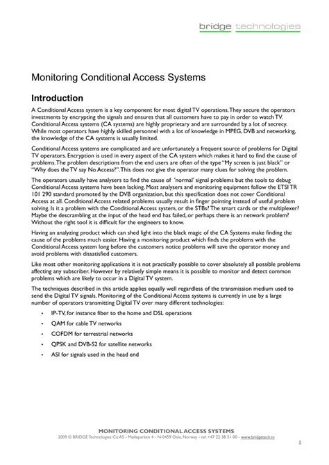 PDF Monitoring Conditional Access Systems A Conditional Access