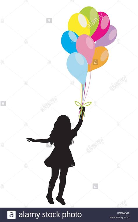 Girl Silhouette Balloons On White Stock Photos Girl Silhouette