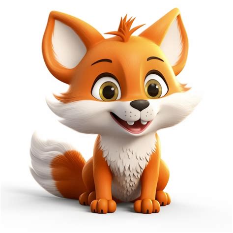 Premium Photo Cute 3d Cartoon Red Fox On White Background