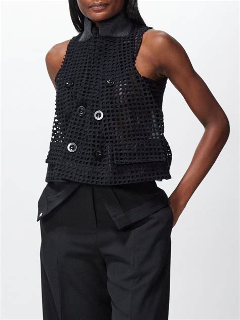 Black Felted Collar Cotton Lace Waistcoat Sacai Matches Uk