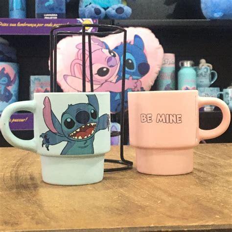 Kit Canecas Stitch E Angel Empilh Veis Melancia Presentes