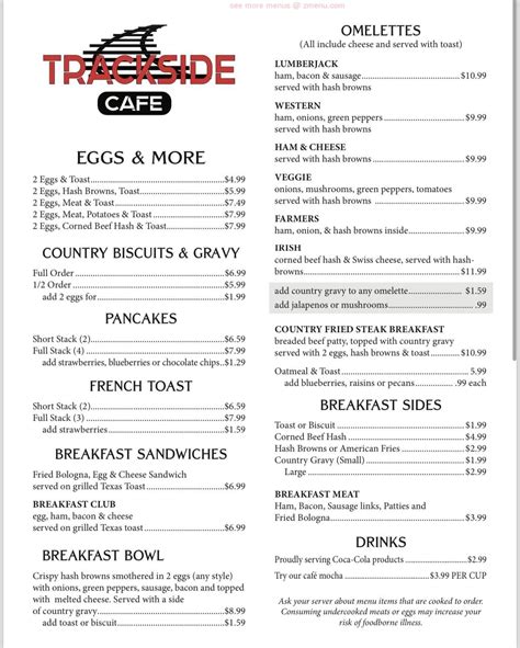 Online Menu of TrackSide Cafe Restaurant, Flushing, Michigan, 48433 - Zmenu