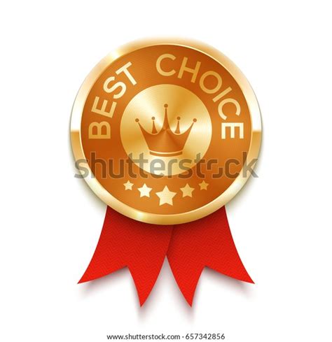 Golden Badge Red Ribbon Vector Illustration Stock Vector Royalty Free