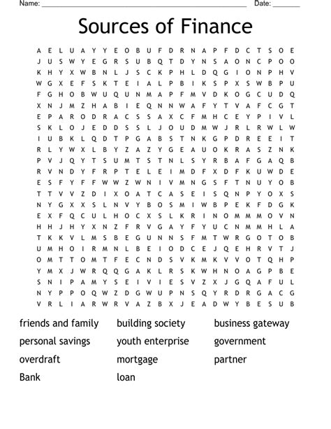 Sources Of Finance Word Search WordMint