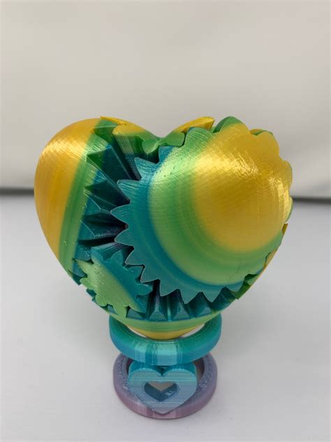 3d Printed Gear Heart Multicolor With Heart Stand Etsy