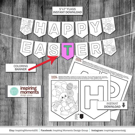 Easter Coloring Banner Easter Bunny Happy Easter Egg Etsy