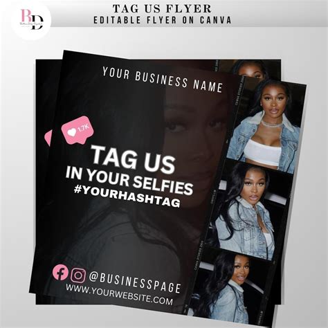 DIY Tag Us In Your Selfies Flyer Business Flyer Black And Etsy