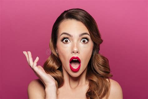 Shocked Beautiful Lady With Make Up Looking Camera Stock Image Image