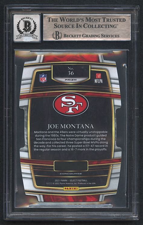 Joe Montana Signed 2021 Select 36 Prizm Red And Yellow Die Cut Beckett