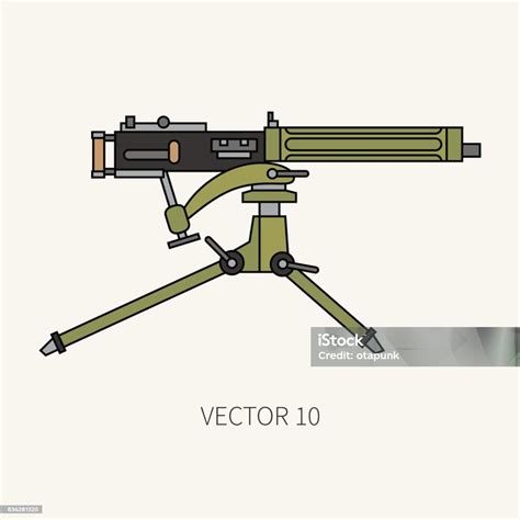 Desenhos De Armas Metralhadoras - Vetores de Linha Plana Vector Militar Ícone Cor Metralhadora ...