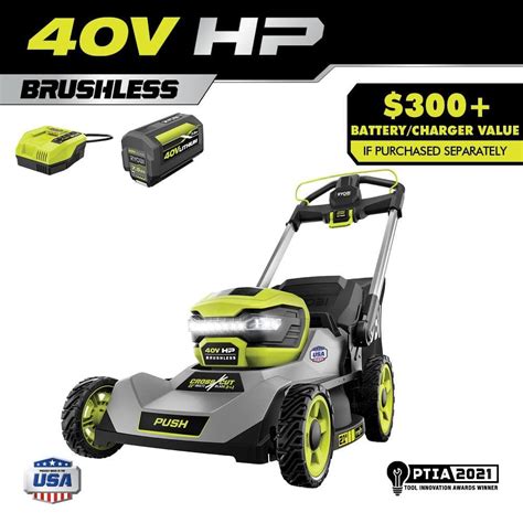 Ryobi 40v Hp Brushless 21 In Battery Walk Behind Push Lawn Mower With 7