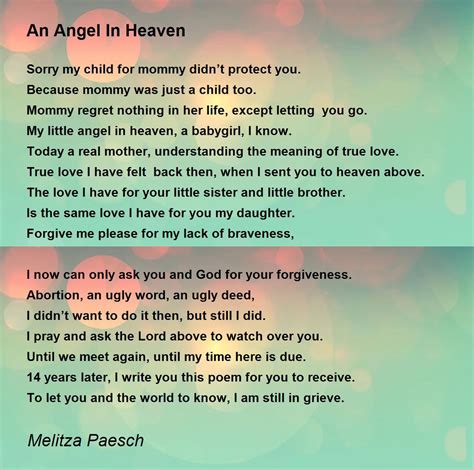 An Angel In Heaven An Angel In Heaven Poem By Melitza Paesch