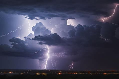 Premium AI Image | Lightning with dramatic clouds of thunder storm