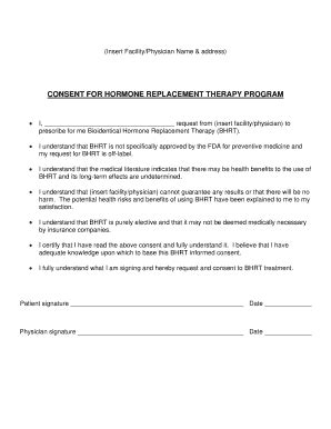 Fillable Online CONSENT FOR HORMONE REPLACEMENT THERAPY PROGRAM Fax