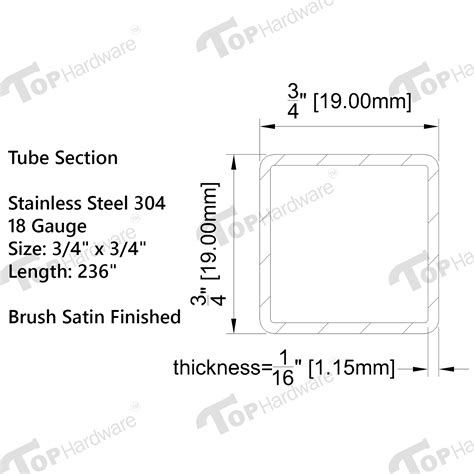 S343418S Stainless Steel 304 Marine Grade 18 Gauge Square Tube 3 4