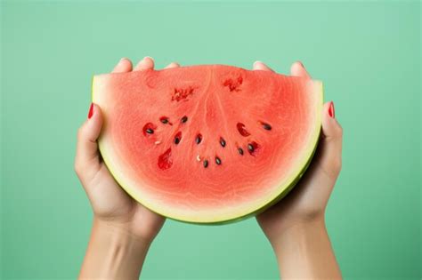 Premium Ai Image Female Hands With Slices Of Ripe Watermelon On Green