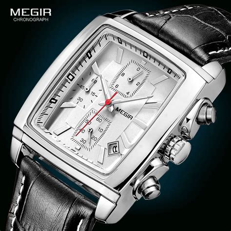 Megir Top Brand Rectangle Dial Leather Strap Watch For Men