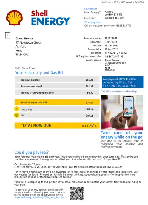 Shell Energy Electricity And Gas Bill PDF Template - Fakedocshop