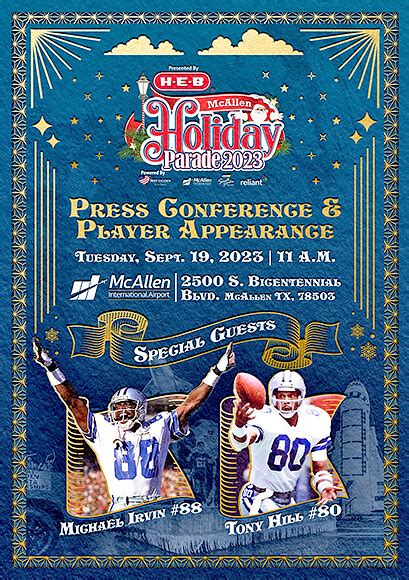 Guest Appearances by Dallas Cowboys Legends Michael Irvin & Tony Hill, Sept. 19th - Texas Border ...