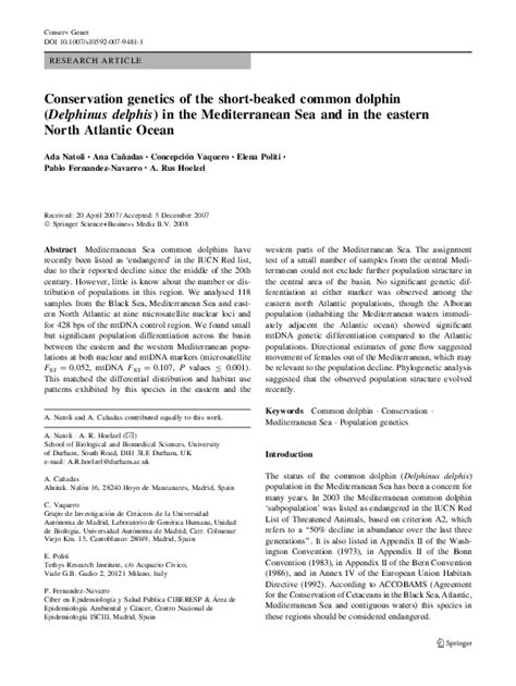 (PDF) Conservation genetics of the short-beaked common dolphin (Delphinus delphis) in the ...