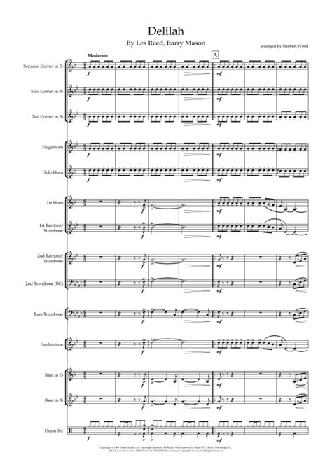 Delilah Arr Stephen Wood By Tom Jones Sheet Music For Brass Band At Sheet Music Direct