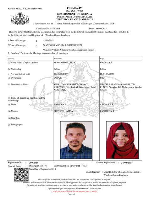 Form No - Iv Government of Kerala Certificate of Marriage: (See Rule 11 ...